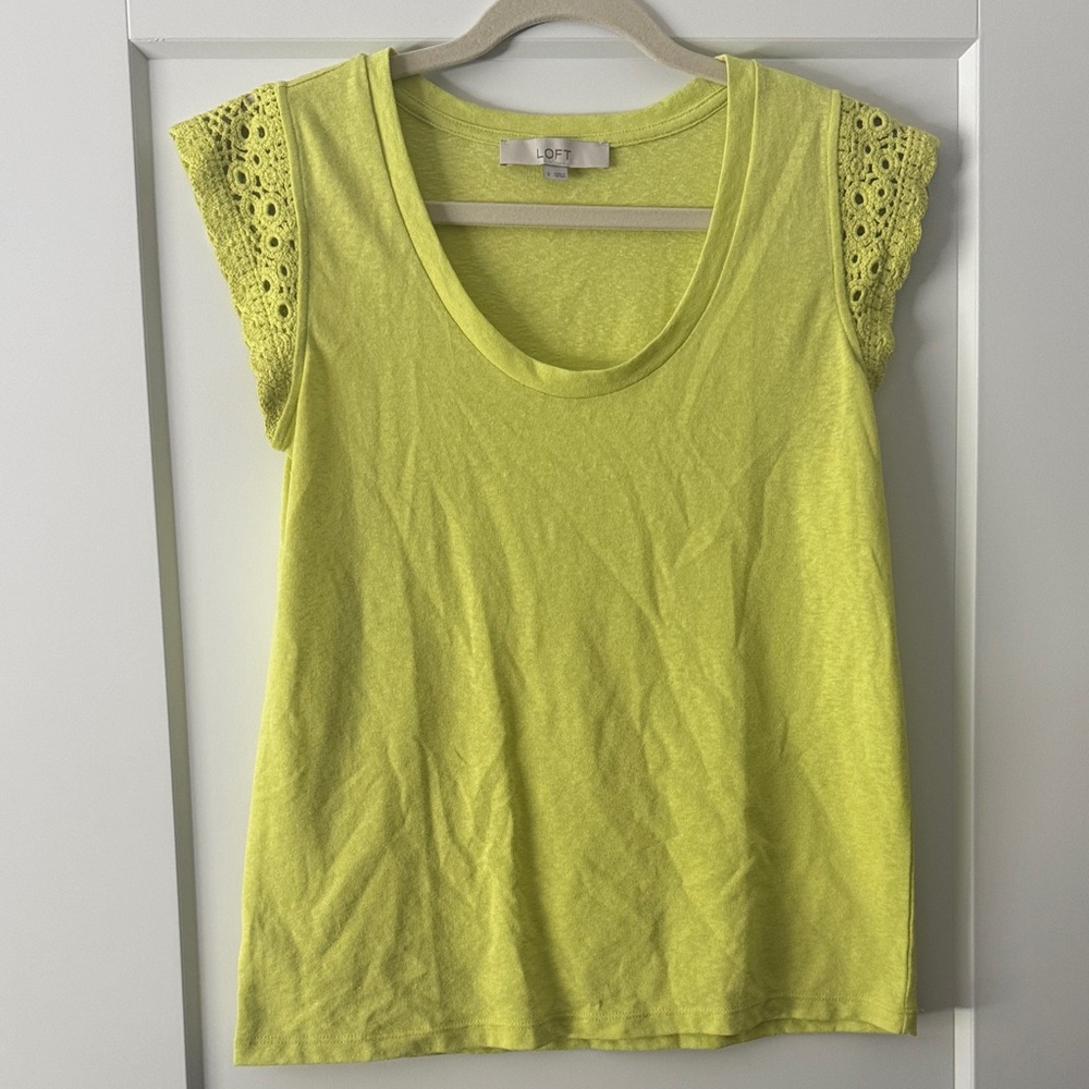 LOFT Lime Short Sleeve Lace Women's Tee